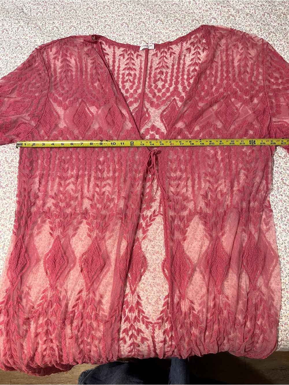 Embroidered Pink Sheer Duster Maxi. Plus size - Picture 5 of 7